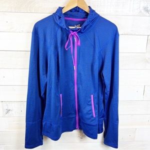 Lukka Womens Hoodie Jacket Pink Blue Striped Full Zip Pockets Long Sleeve XXL 2X